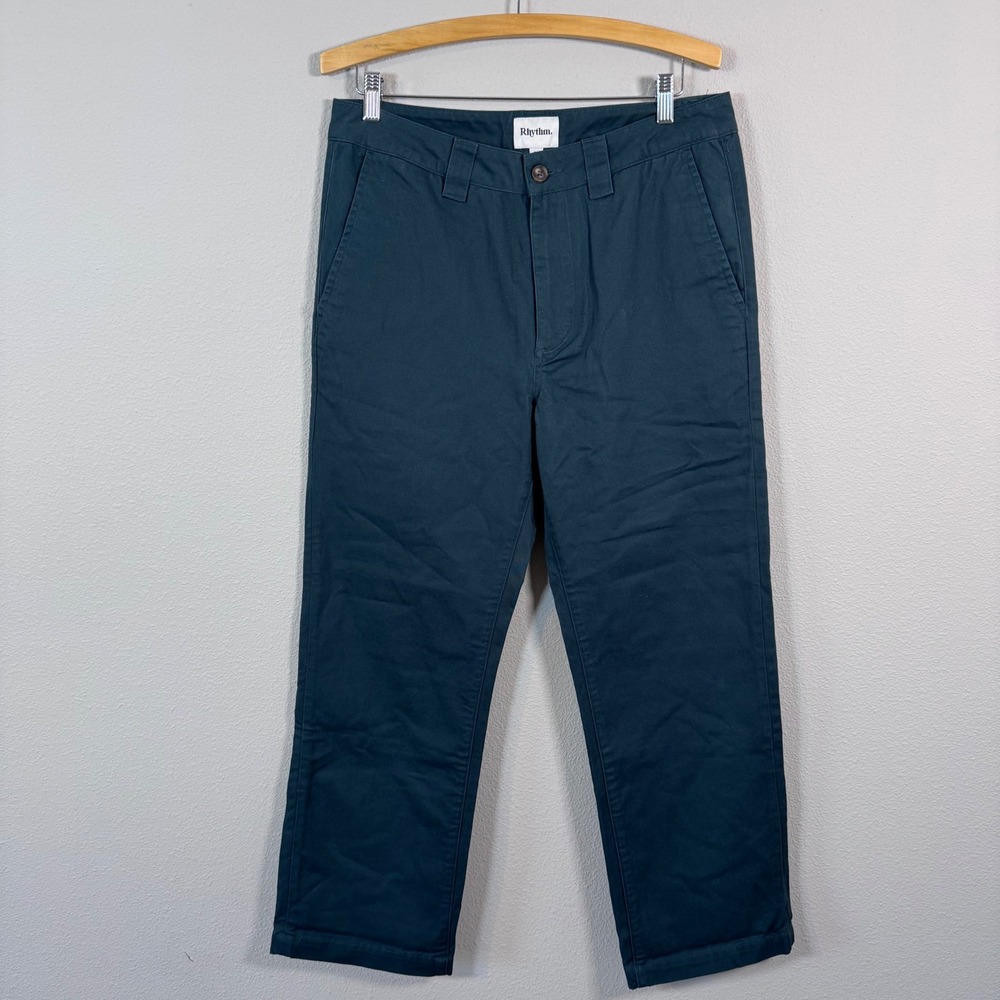Rhythm Men's Cotton Twill Trouser Worn Path Pine Green Chino Pants Size 33 NWT